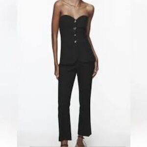 NWT ZARA TWO-PIECE FLARED JUMPSUIT BLACK STRAPLESS